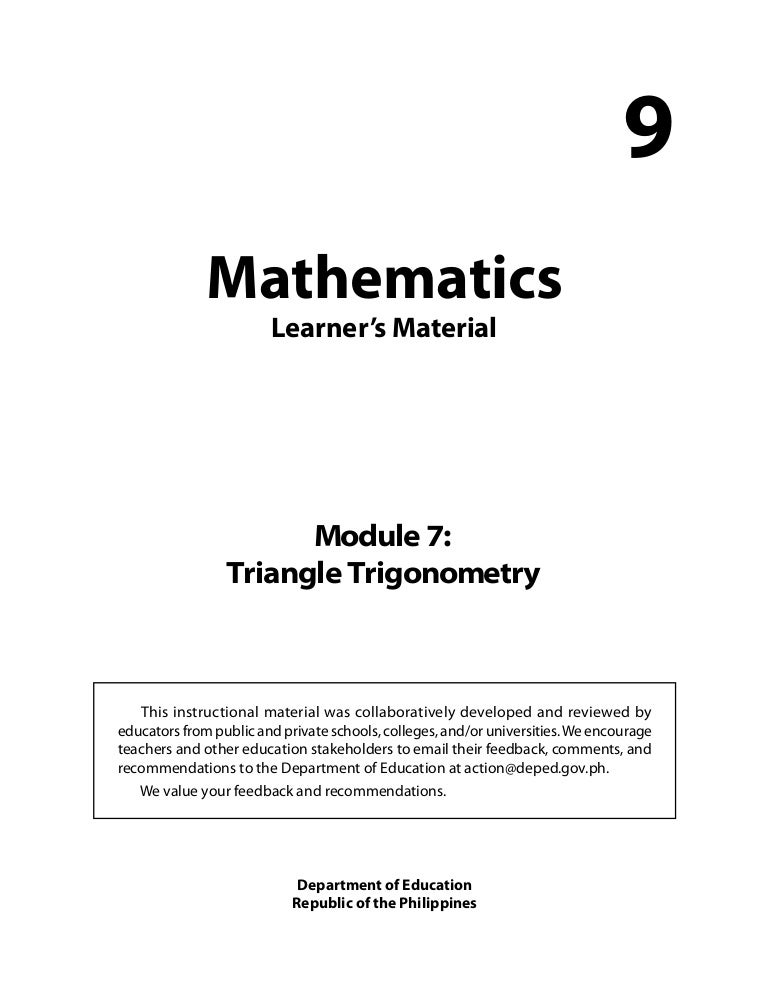 grade 9 mathematics module 7 triangle trigonometry