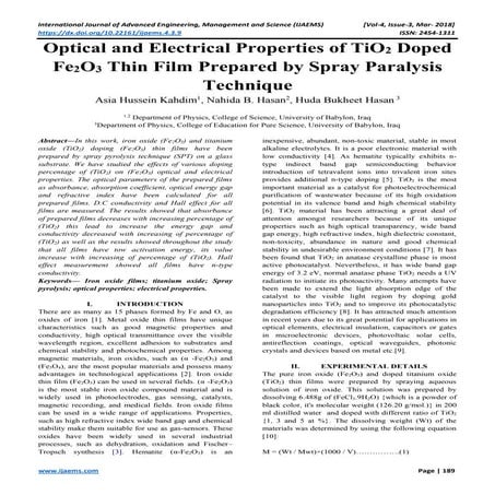 Optical and Electrical Properties of TiO2 Doped Fe2O3 Thin Film Prepared by S...
