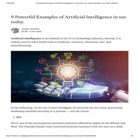 9 powerful examples of artificial intelligence in use today   by venkat vajra...