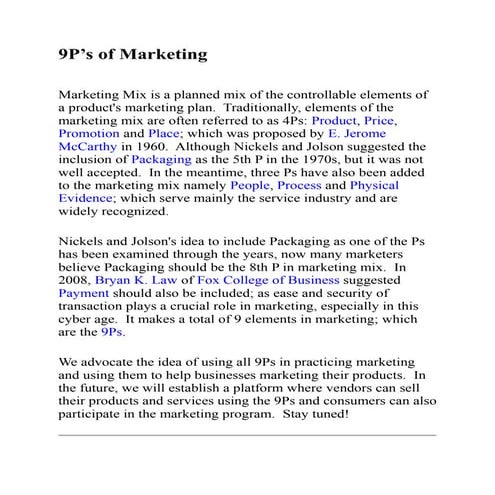 9 ps of marketing