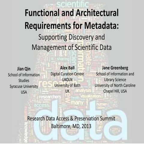 RDAP13 Jian Qin: Functional and Architectural Requirements for Metadata