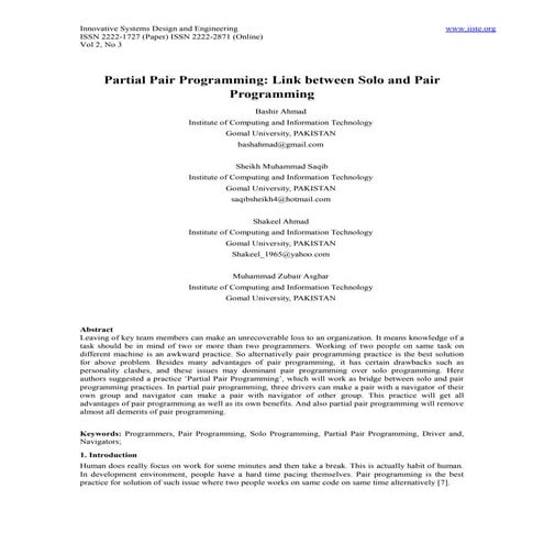 Analysis of pair Programming Effectiveness in Academic Environment | DOCX
