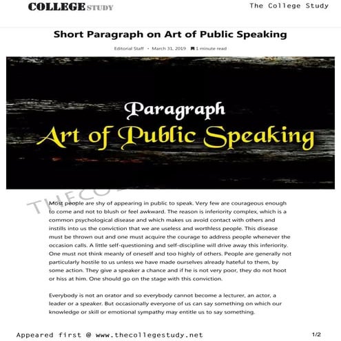 9 short paragraph on art of public speaking