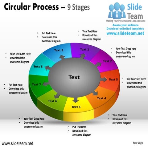 9 stages cycle circular round jigsaw maze piece strategy powerpoint templates.