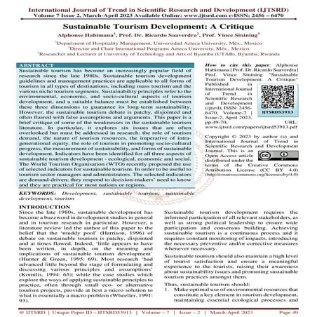 Sustainable Tourism Development A Critique | PDF