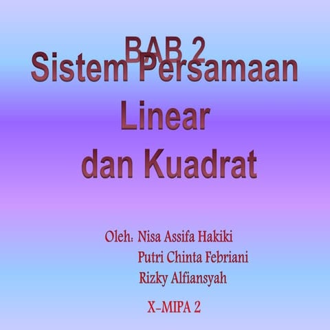 Sistem persamaan linear dan kuadrat