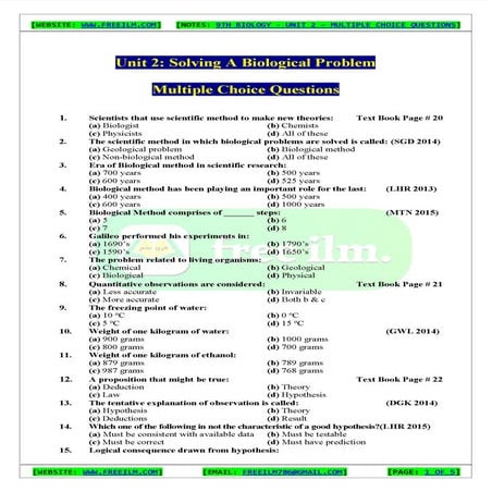 9th Bio Ch2 MCQ's.pdf class biology class 9th | PDF