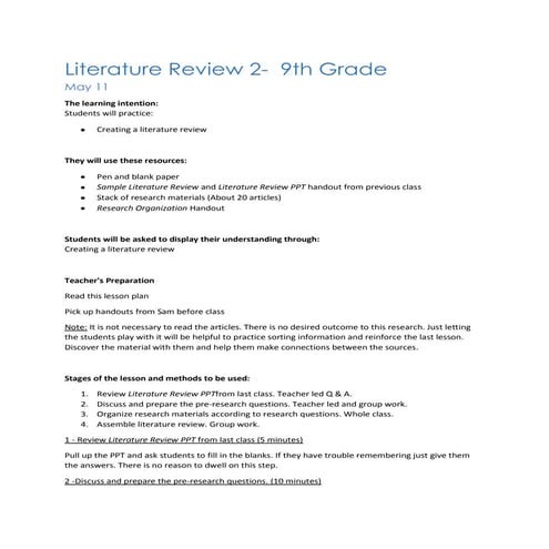 Literature Review Lesson Plan