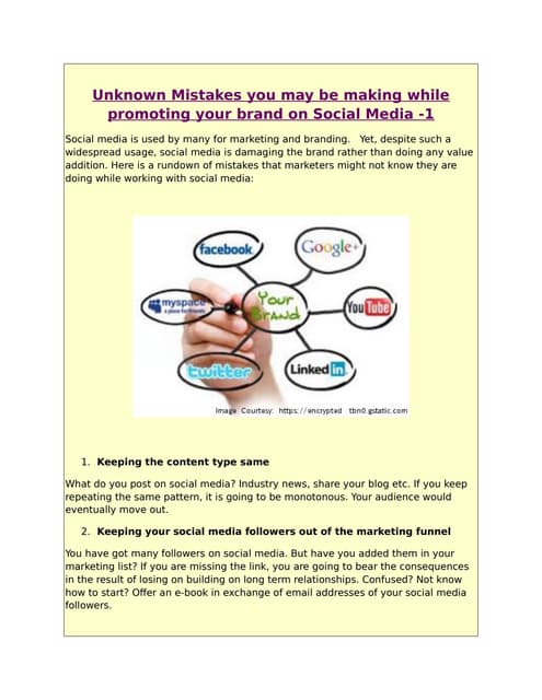 9 unknown mistakes you may be making while promoting your brand on social media