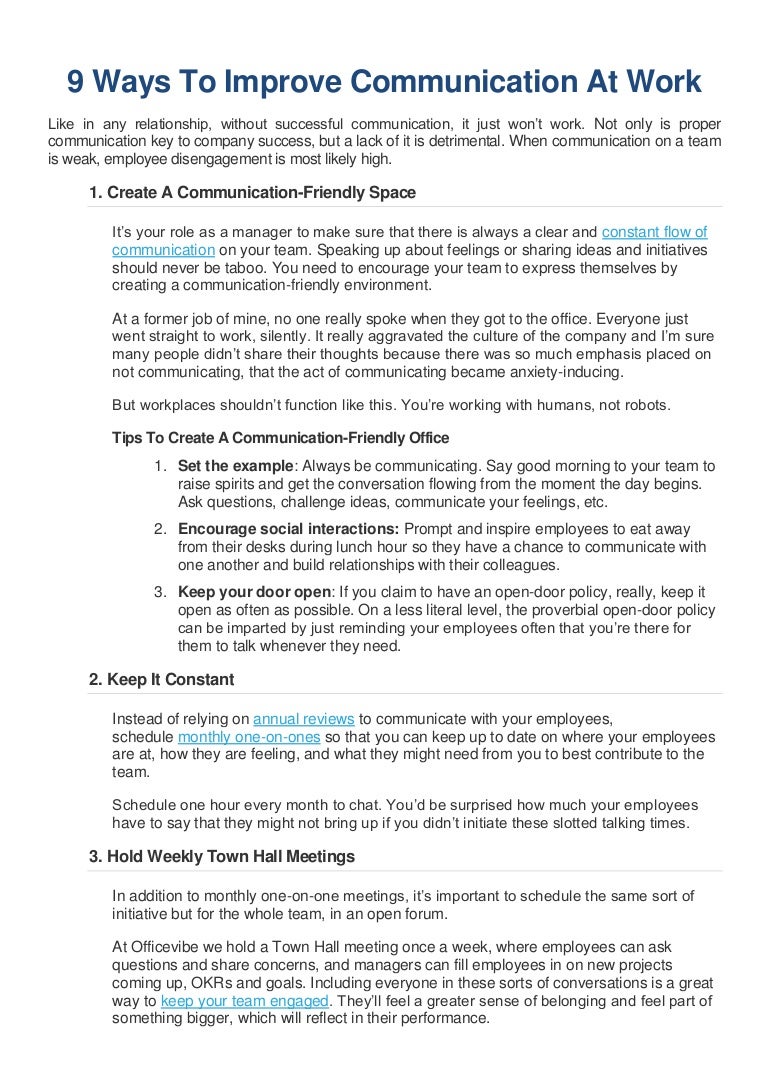 Ways To Improve Communication At Work