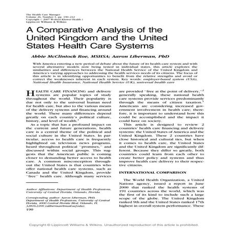 A Comparative Analysis Of The UK And US Health Care Systems