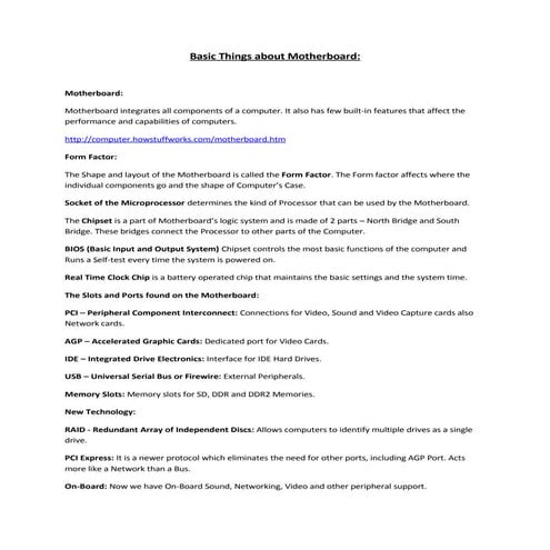 Basic Things About Motherboard