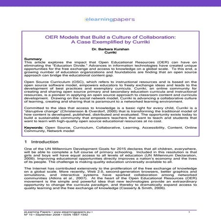 OER Models that Build a Culture of Collaboration: A Case Exemplified by Curriki