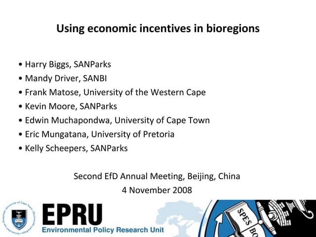 Edwin Use Of Economic Incentives In Bioregions