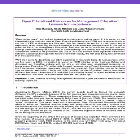 Open Educational Resources for Management Education: Lessons from experience