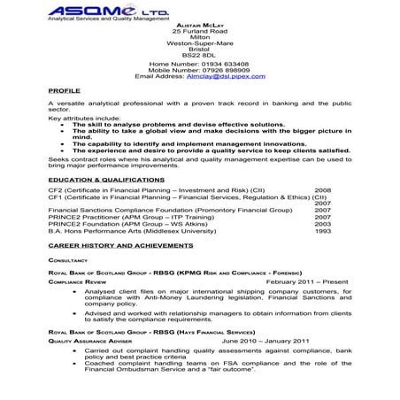 ASQMe Ltd - Alistair McLay Cv