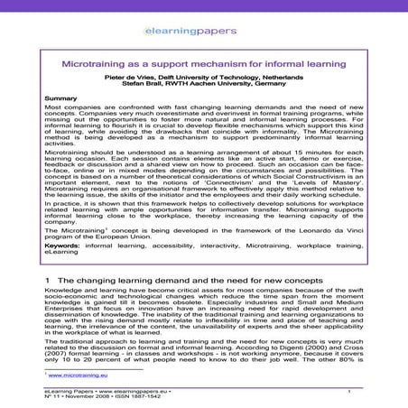 Microtraining as a support mechanism for informal learning