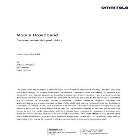 Mobile Broadband - Ensuring Sustainableprofitability 13 May 2008