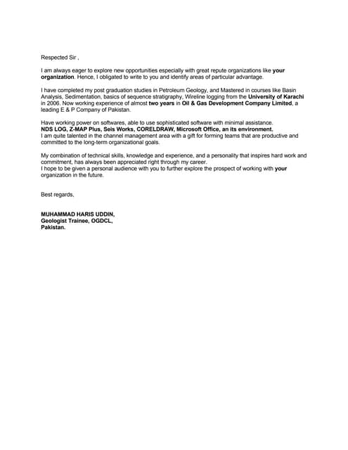Geologist cover letter