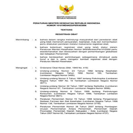 Permenkes 1010   Registrasi Obat 2008