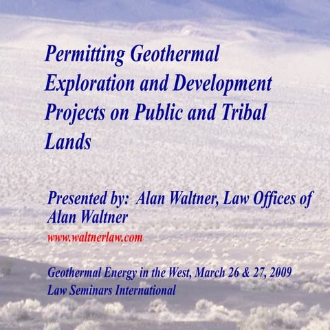 Permitting Geothermal Exploration And Development Projects On Public And Trib...