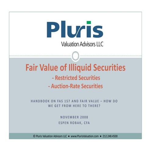 Pluris FAS 157 Handbook November 2008