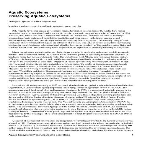 Preserving Aquatic Ecosystems