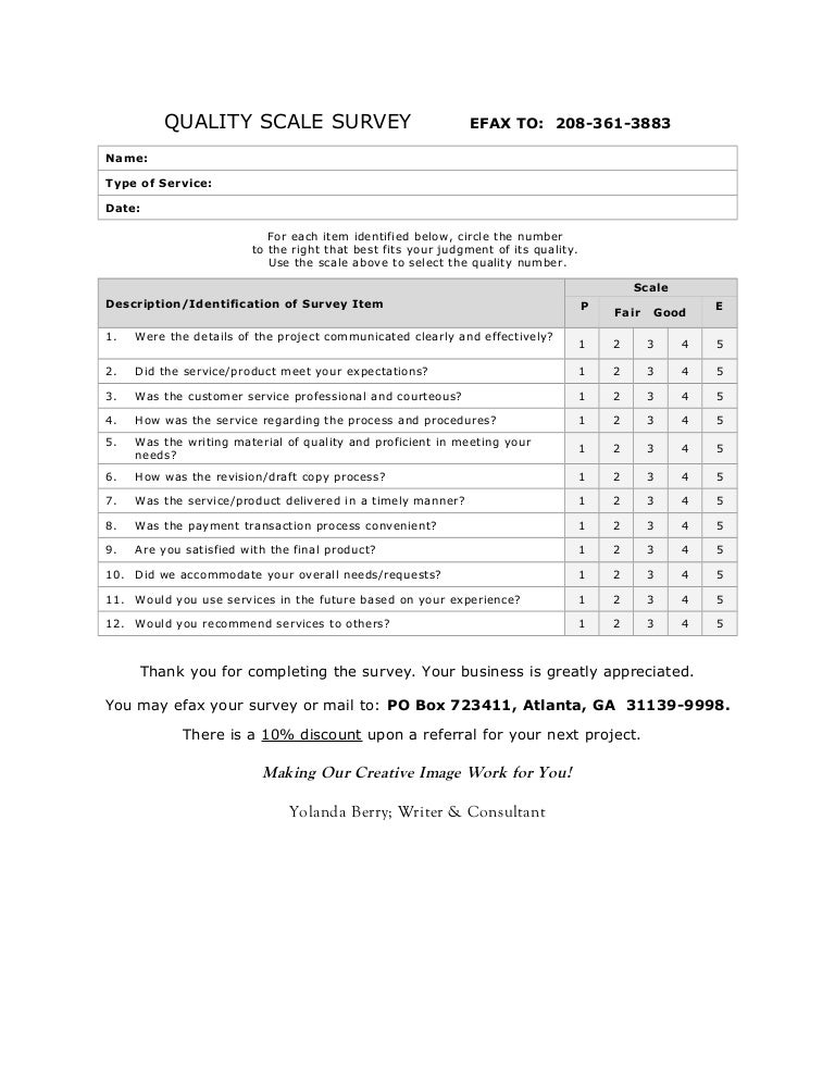 quality scale survey quality survey