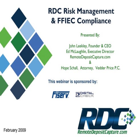 Remote Deposit Capture Risk Management & FFIEC Complaince