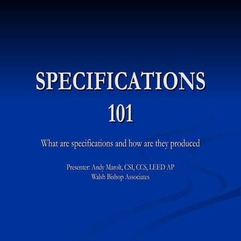 Specifications 101