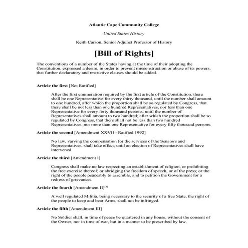 The Bill Of Rights (Us)