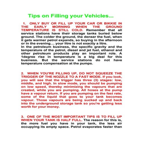 Tips On Filling Your Vehicles
