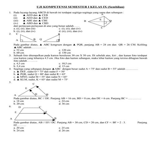 Soal Matematika Semester I Kelas IX