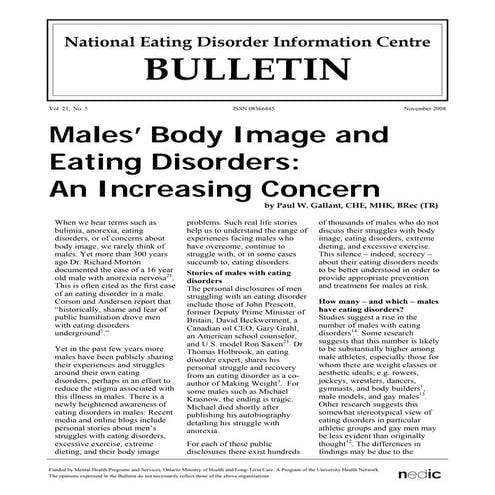 Male Body Image and Eating Disorders: An Increasing Concern, Gallant 2008