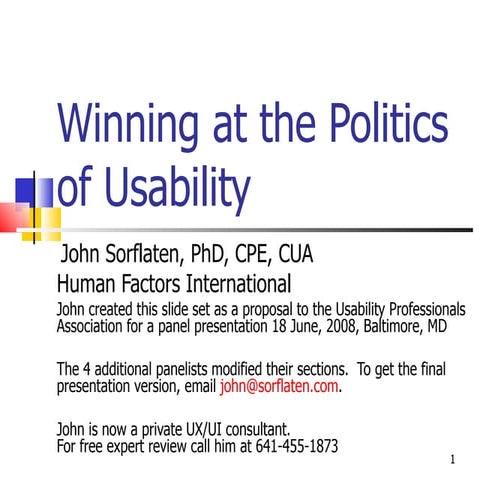 Winning At The Politics Of Usability Proposal 18 June 2008