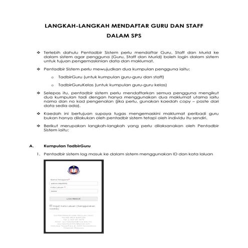 A. langkah langkah mendaftar guru&staff dalam sps