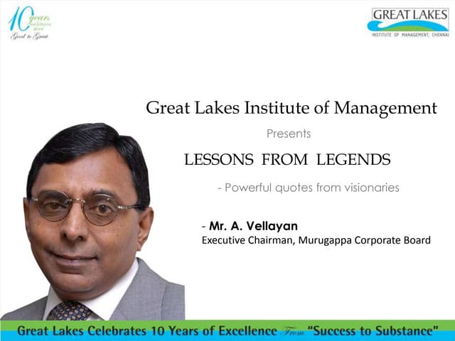 Inspiring words from A Vellayan - Lessons from Legends | PPT