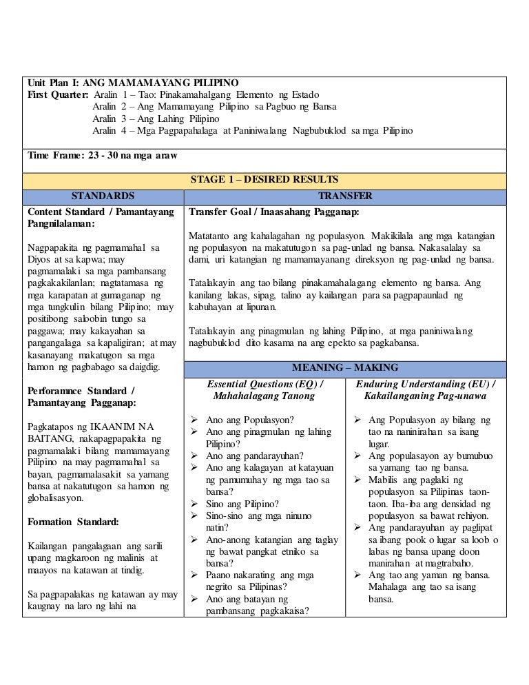 Unit Plan I - Grade Six