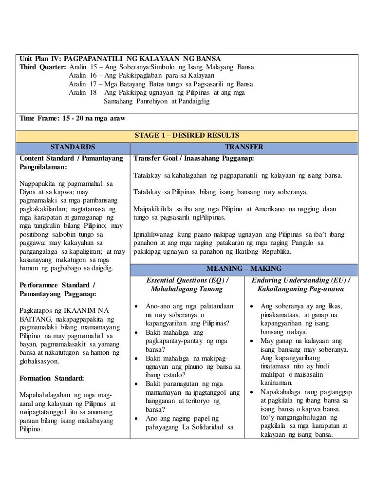 Unit Plan IV - Grade Six