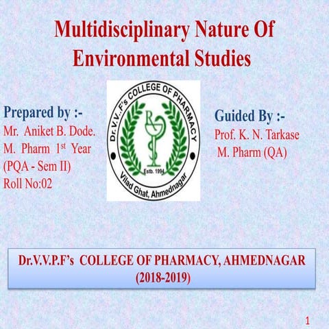 Multidisciplinary Nature Of Environmental studies 