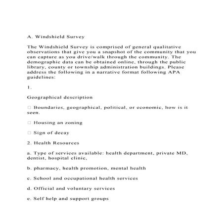 A. Windshield Survey The Windshield Survey is comprised of g | DOCX