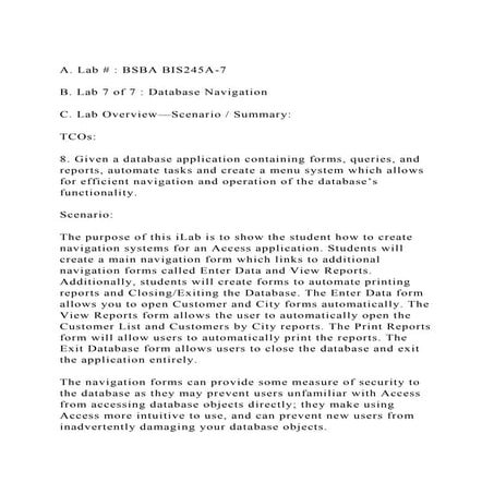 A. Lab #  BSBA BIS245A-7B. Lab 7 of 7  Database Navigation.docx