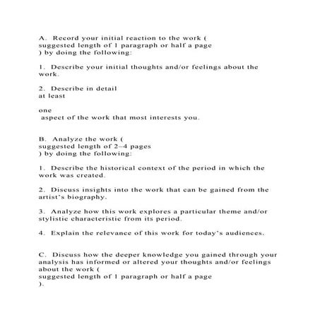 A.  Record your initial reaction to the work (suggested length of .docx