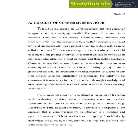 A. CONCEPT OF CONSUMER BEHAVIOUR | PDF