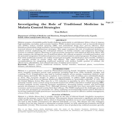 Investigating the Role of Traditional Medicine in Malaria Control ...