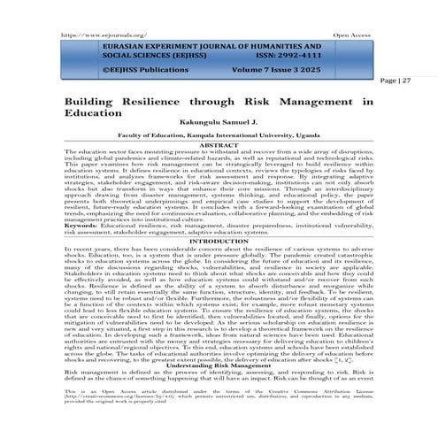 Building Resilience through Risk Management in  Education (www.kiu.ac.ug)