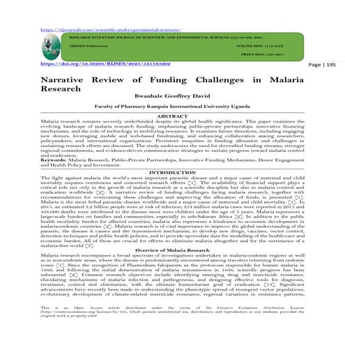 Narrative Review of Funding Challenges in Malaria Research (www.kiu.ac ...