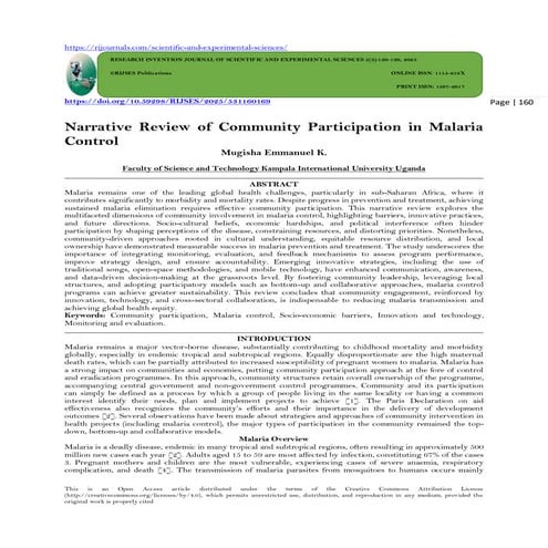Narrative Review of Community Participation in Malaria Control (www.kiu ...