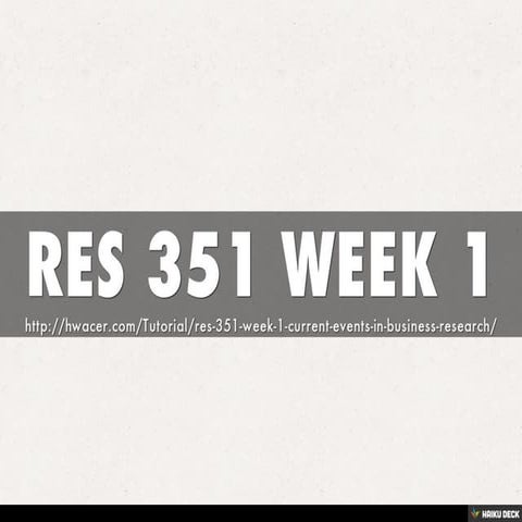 RES 351 WEEK 1