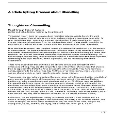A article byGreg Branson about Chanelling